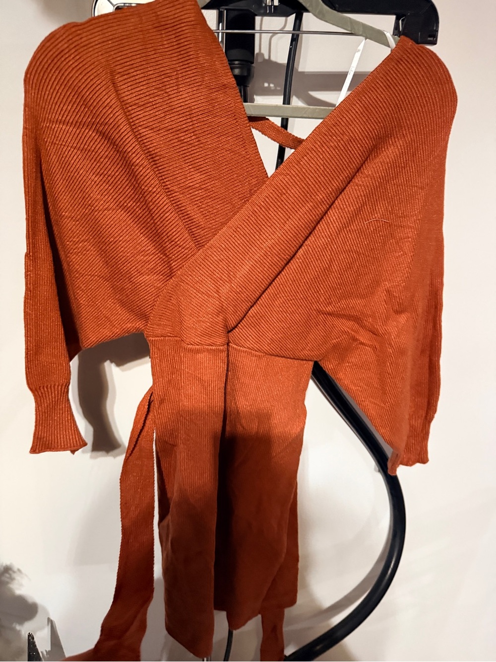 Lulu's Rust Orange Ribbed Wrap V-Neck Sweater